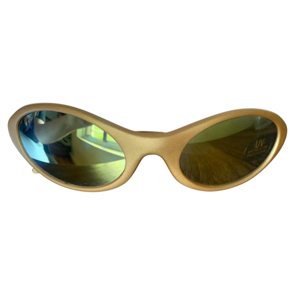 Unbranded Bug Eye Sunglasses Unisex OS Gold Excellent Y2K Cyber Rave Vintage - Picture 6 of 6